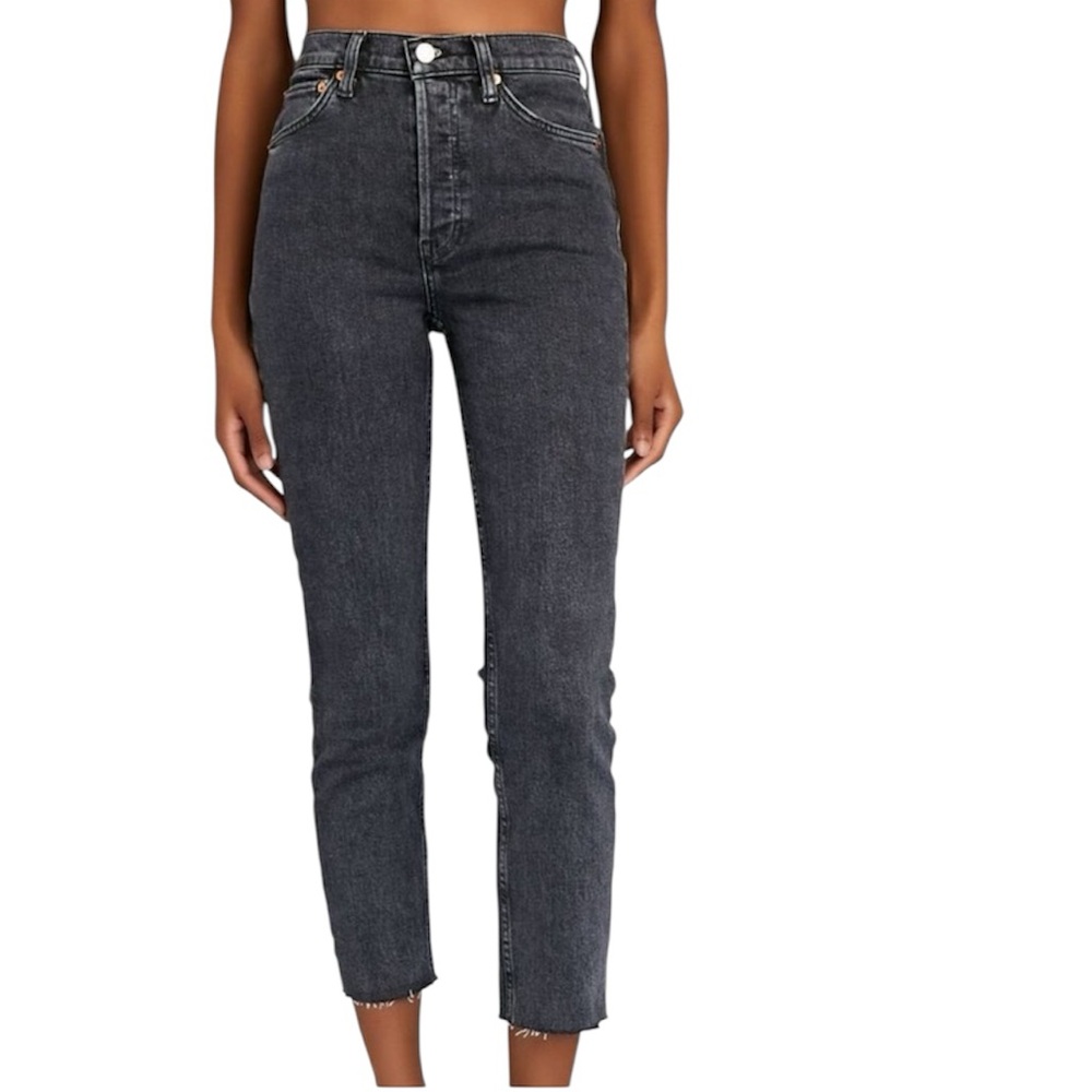 RE/DONE 90'S HIGH RISE ANKLE SKINNY FRAY HEM JEANS Size 27